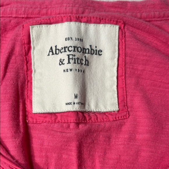 Abercrombie & Fitch Vibrant Pink V-Neck Long Sleeve Tee - Picture 2 of 3